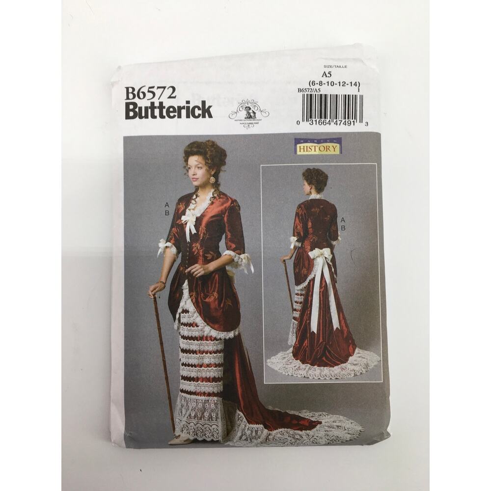 Butterick Sewing Pattern B6572 Victorian Reenactment Gown Costume 6-14 UNCUT